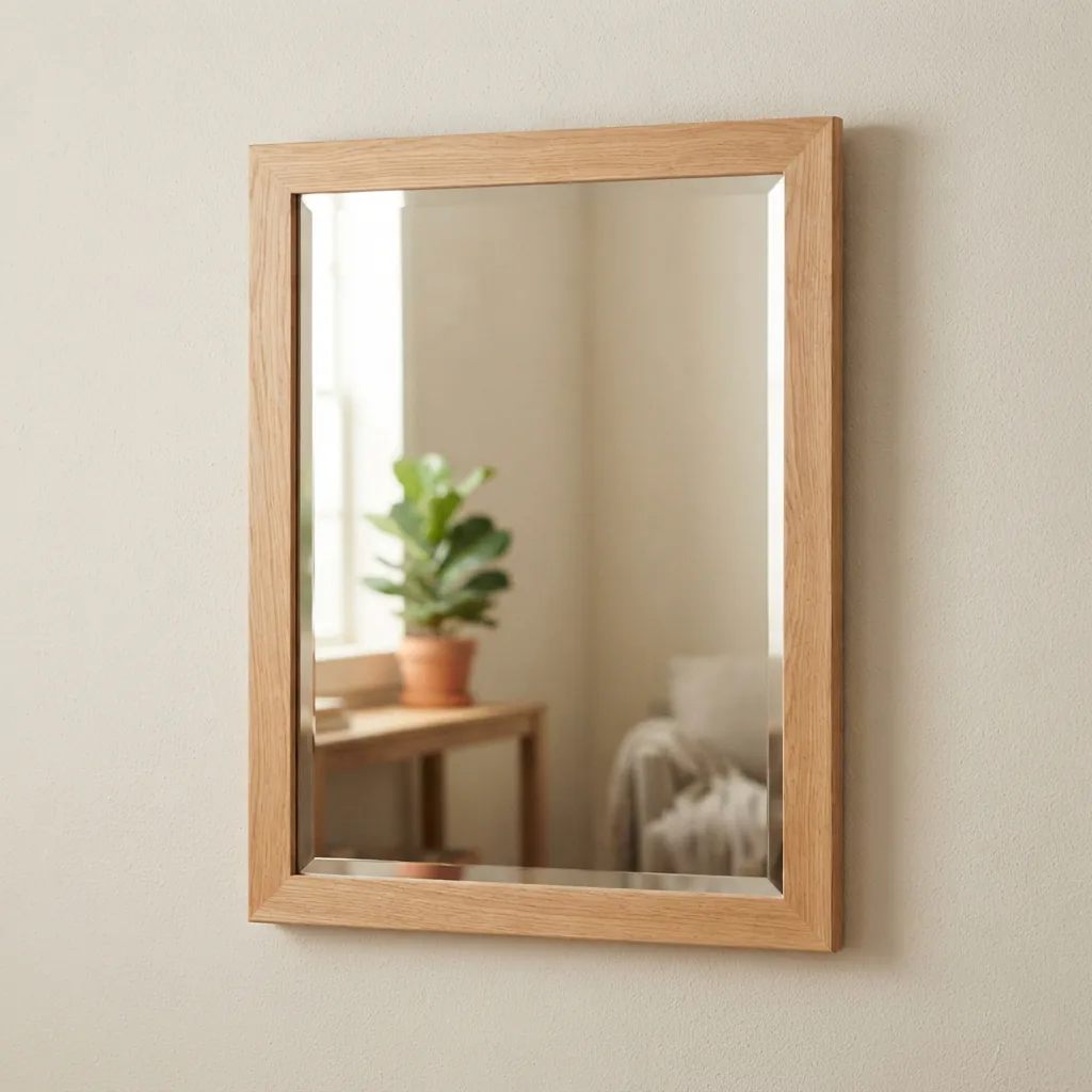 A simple, substantial rectangular Carolina Mirror Company mirror with a solid hardwood frame.