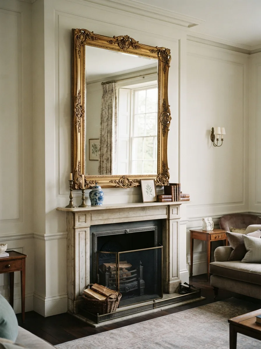 An elegant Carolina Mirror Company rectangular mirror with a detailed frame hanging in a stylish room.